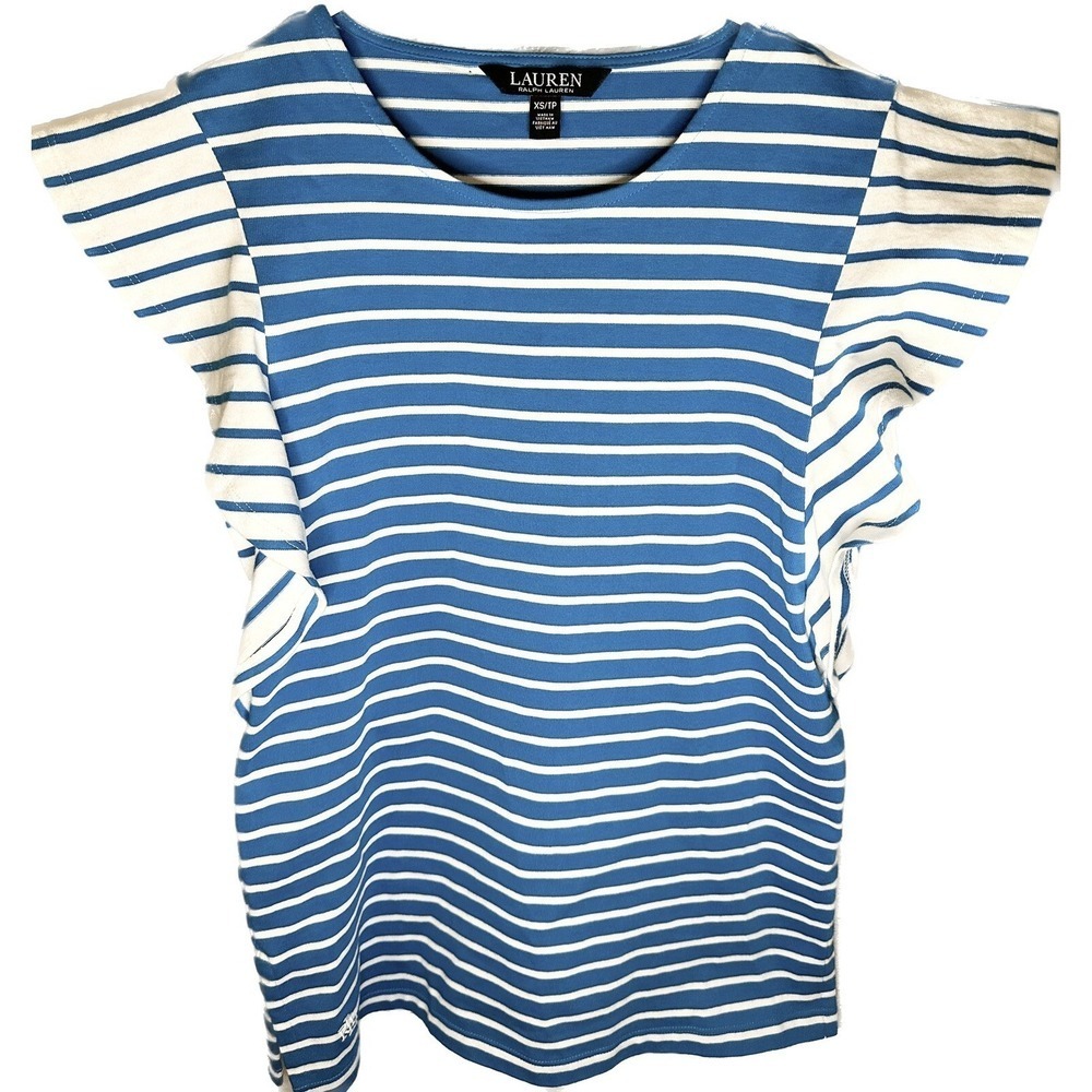Lauren Ralph Lauren Shirt Women's XS Striped Jersey Flutter-Sleeve Top